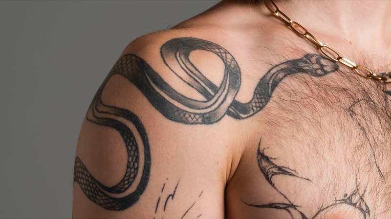 Front shoulder tattoo illustrative wrap snake