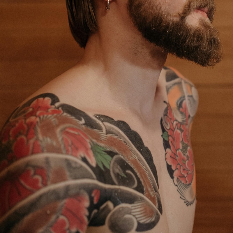 Shoulder to chest tattoo traditional japanese irezumi