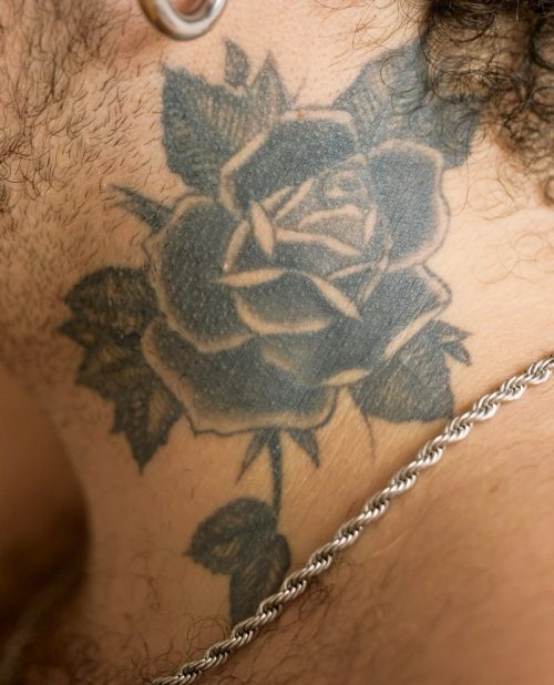Black & Grey Rose Neck Tattoo