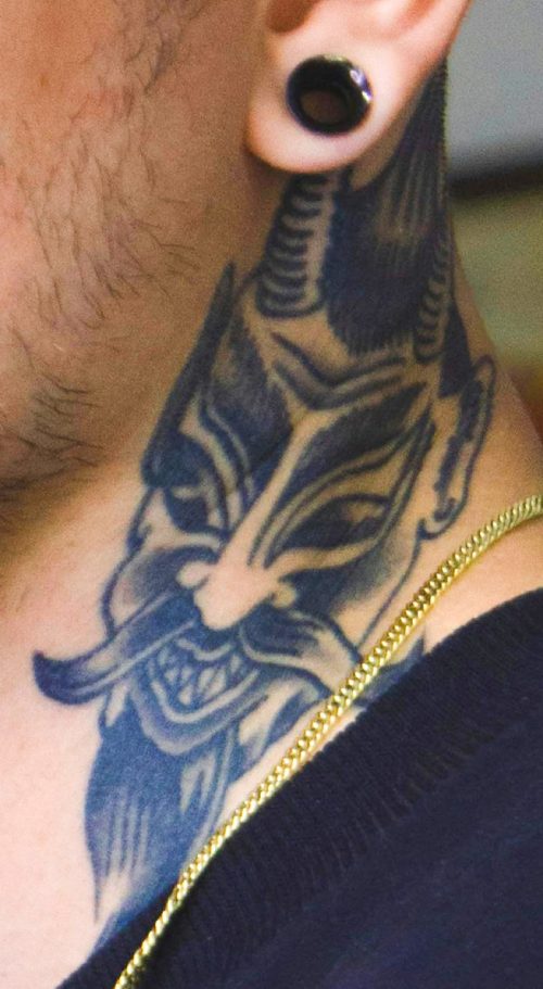 Hannya Mask Neck Tattoo