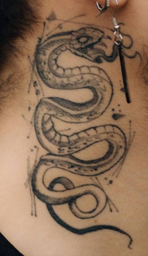 Black & Grey Snake Neck Tattoo