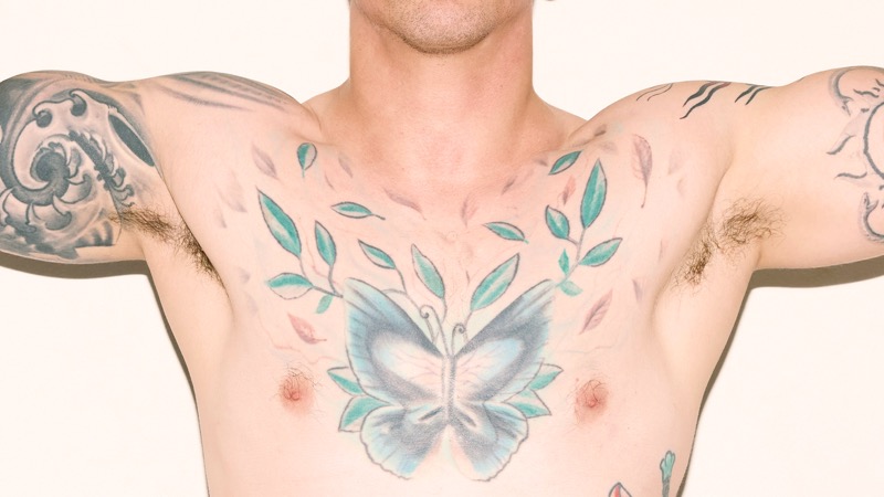 center chest color butterfly traditional tattoo men