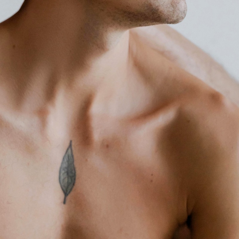 small leaf chest tattoo men