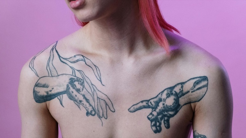 Fine line shoulder tattoo